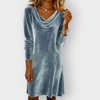Kathleen - Elegant Drape Neck Velvet Dress