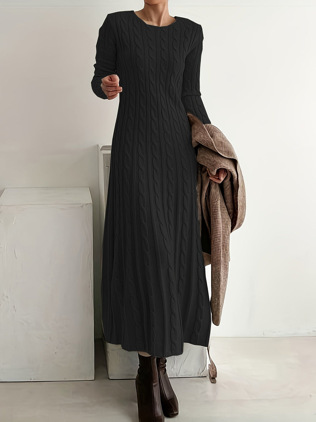 Elowen | Elegant Cable-Knit Maxi Dress