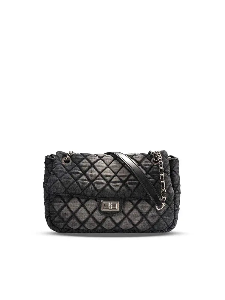 Washed Denim | Quilted Chain Crossbody Bag