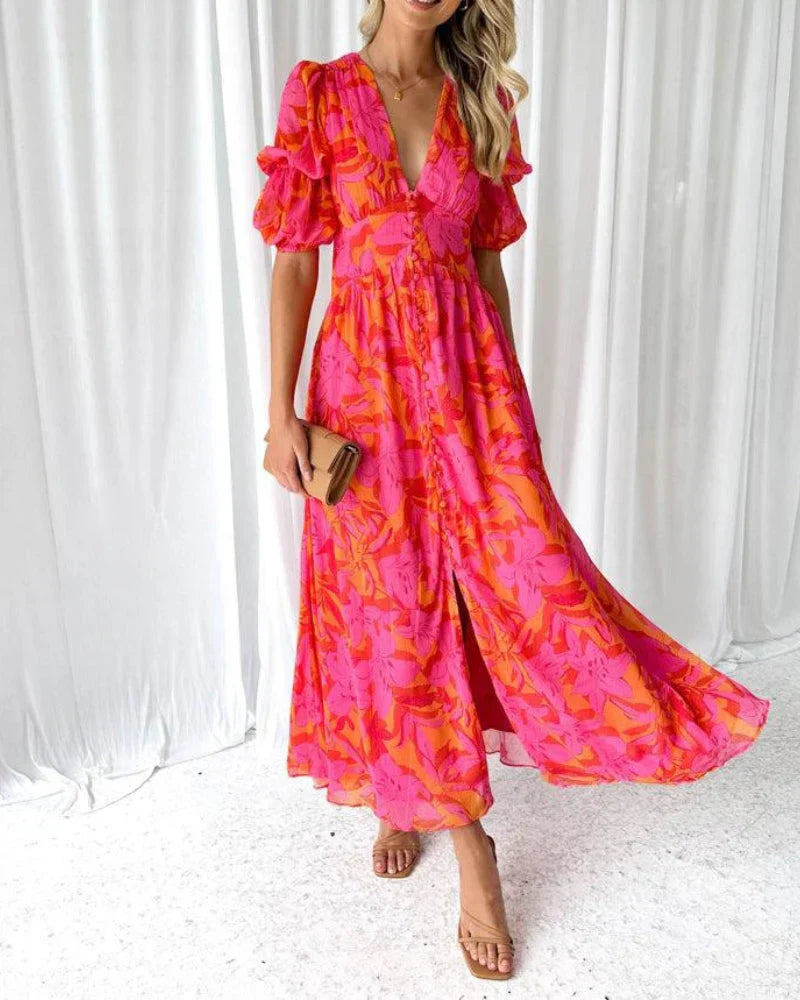 Long Pink Dress With | Flower Print