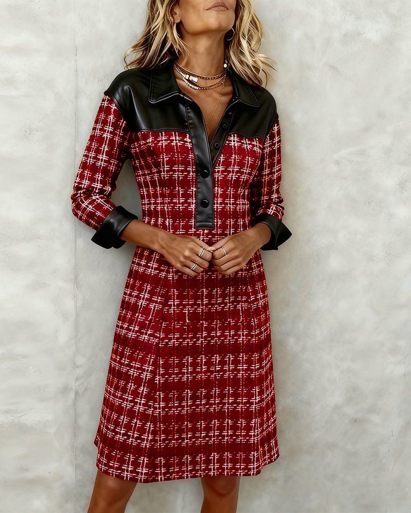Mariette™ | Textured Tweed & Faux-Leather A-Line Dress