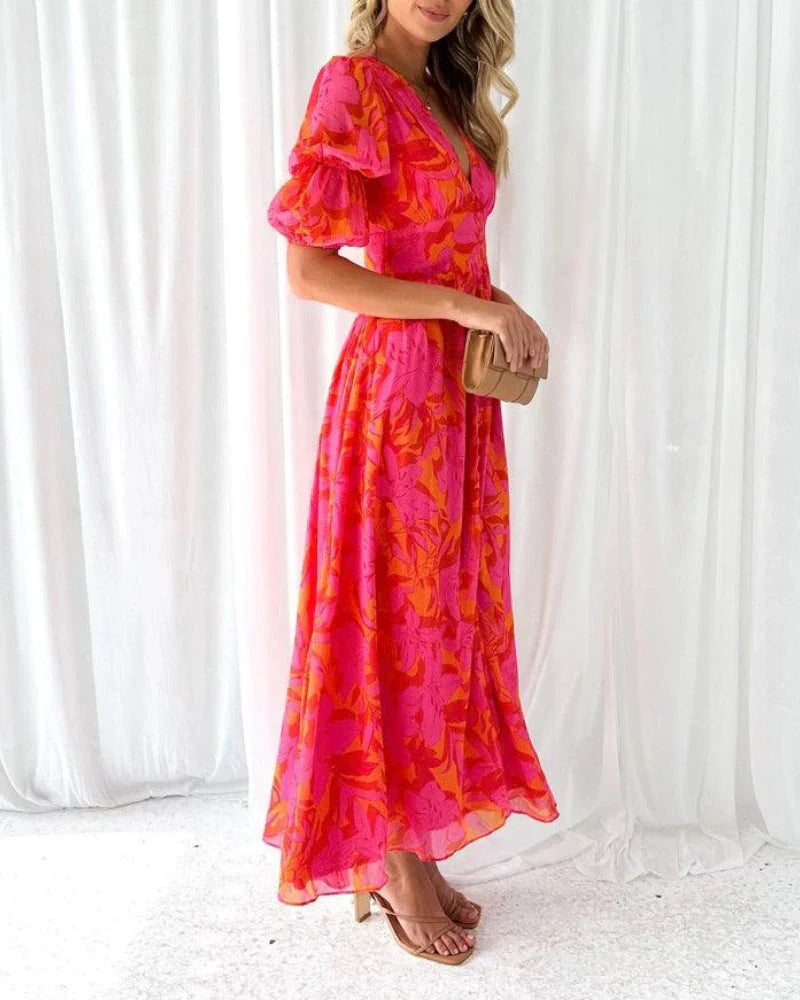 Long Pink Dress With | Flower Print