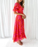 Long Pink Dress With | Flower Print