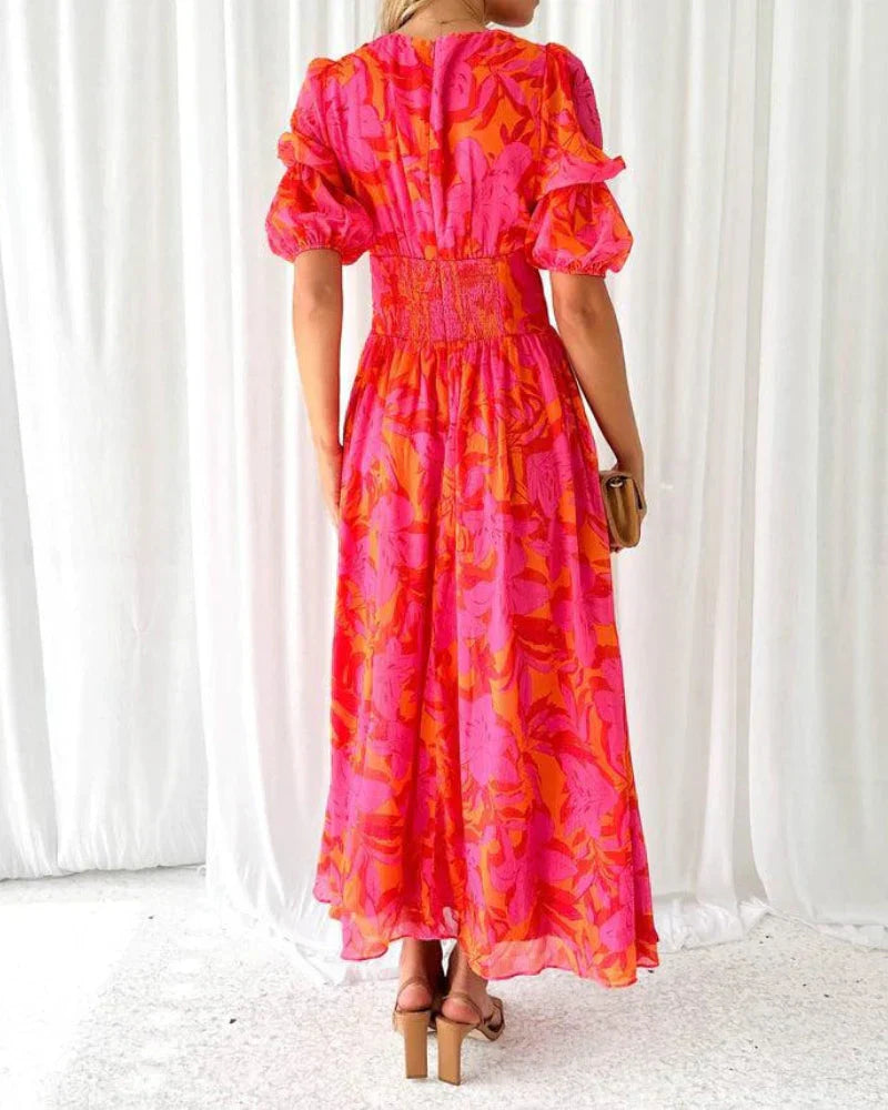 Long Pink Dress With | Flower Print