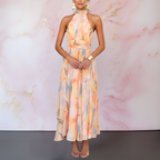 Evie™ - Elegant fitted watercolour print dress