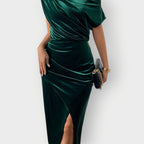 Grecia – Off-Shoulder Draped Velvet Midi Dress