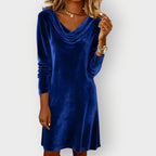 Kathleen - Elegant Drape Neck Velvet Dress
