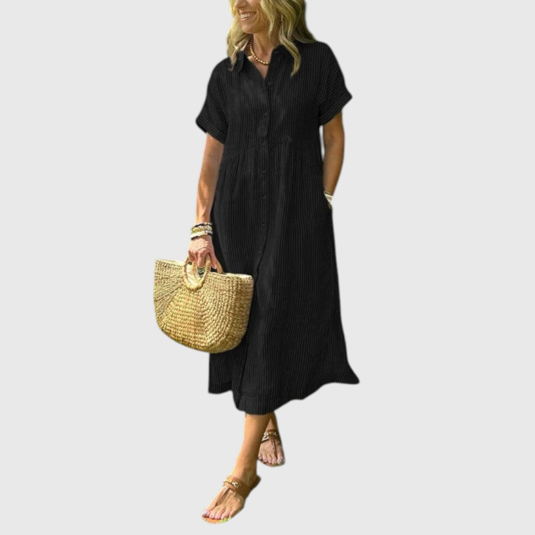 Marian - Striped maxi dress with lapels and buttons