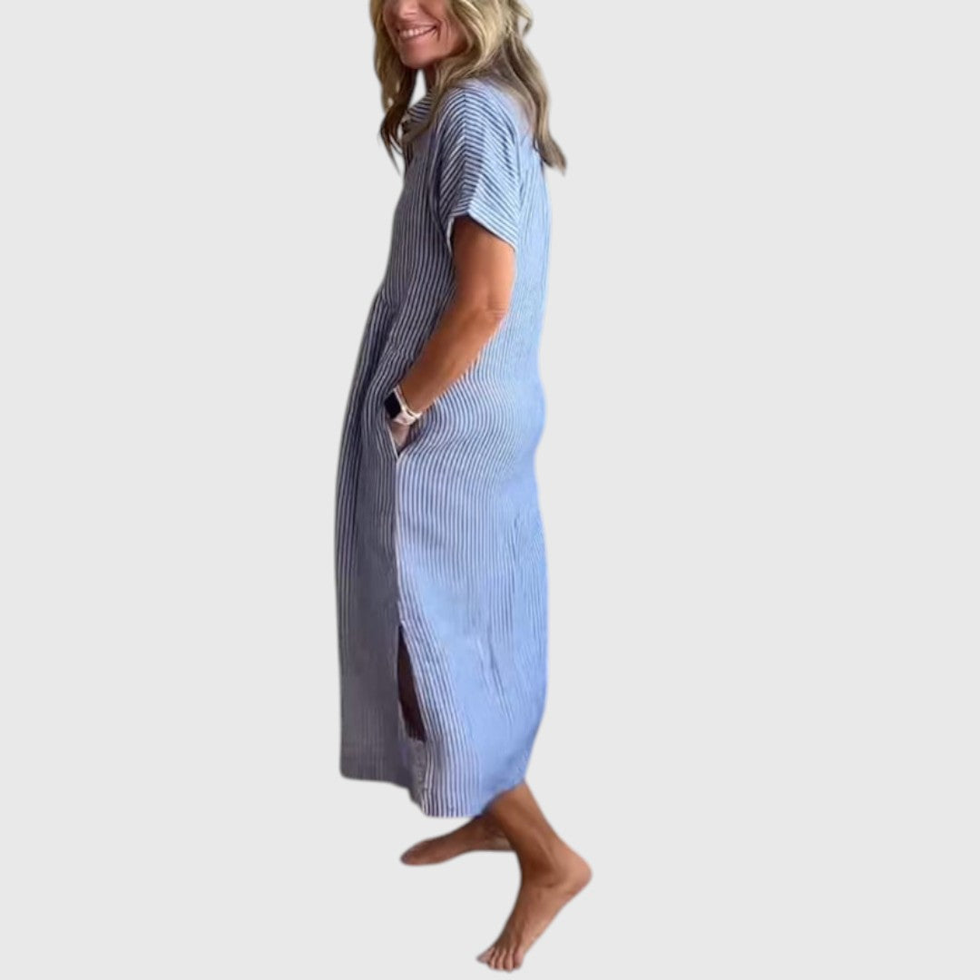 Marian - Striped maxi dress with lapels and buttons