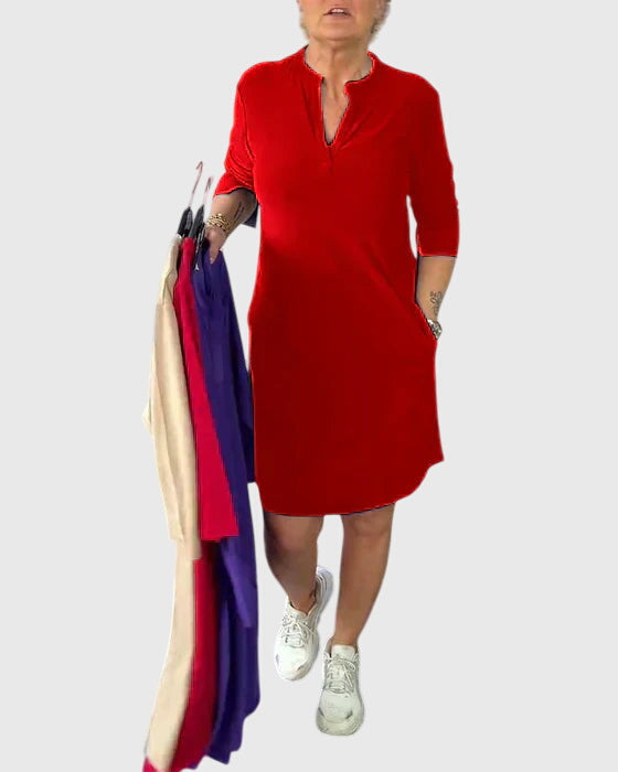 Clarissa | Solid V-Neck Dress