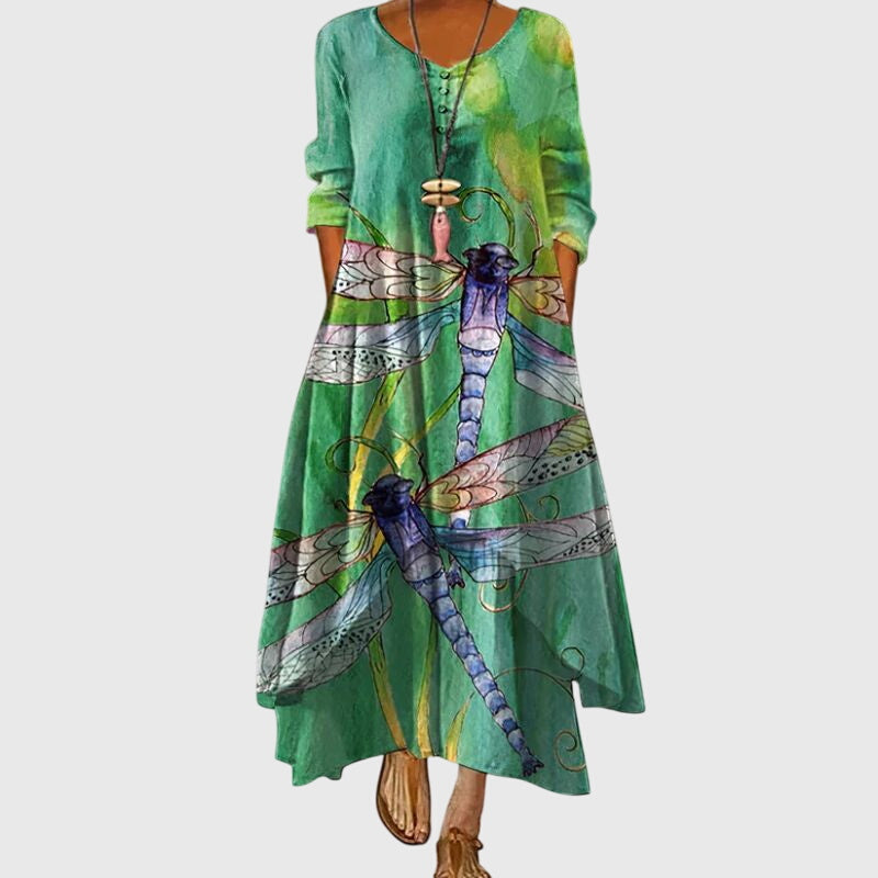 Alexandra - Ladies Summer Long Sleeve Printed Maxi Dress