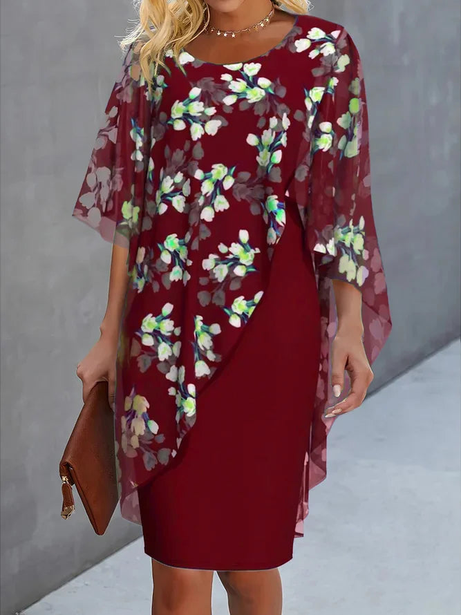Lilian - Summer dress with floral pattern and overlay for women