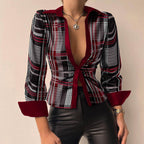 Lill | Printed V-Neck Leather Blouse with Long Sleeves