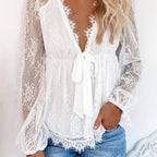 Solfrid | Elegant Blouse in Lace with Bold V-Neck