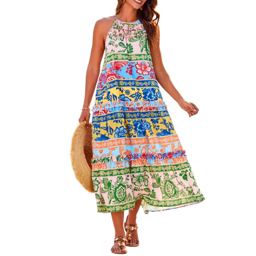 Feline | Chic Boho Halter Tiered Maxi Dress