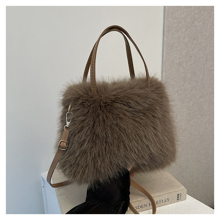 LIZZIE | Fashionable Imitation Fur Small Handbag with Grip Handle & Shoulder Strap
