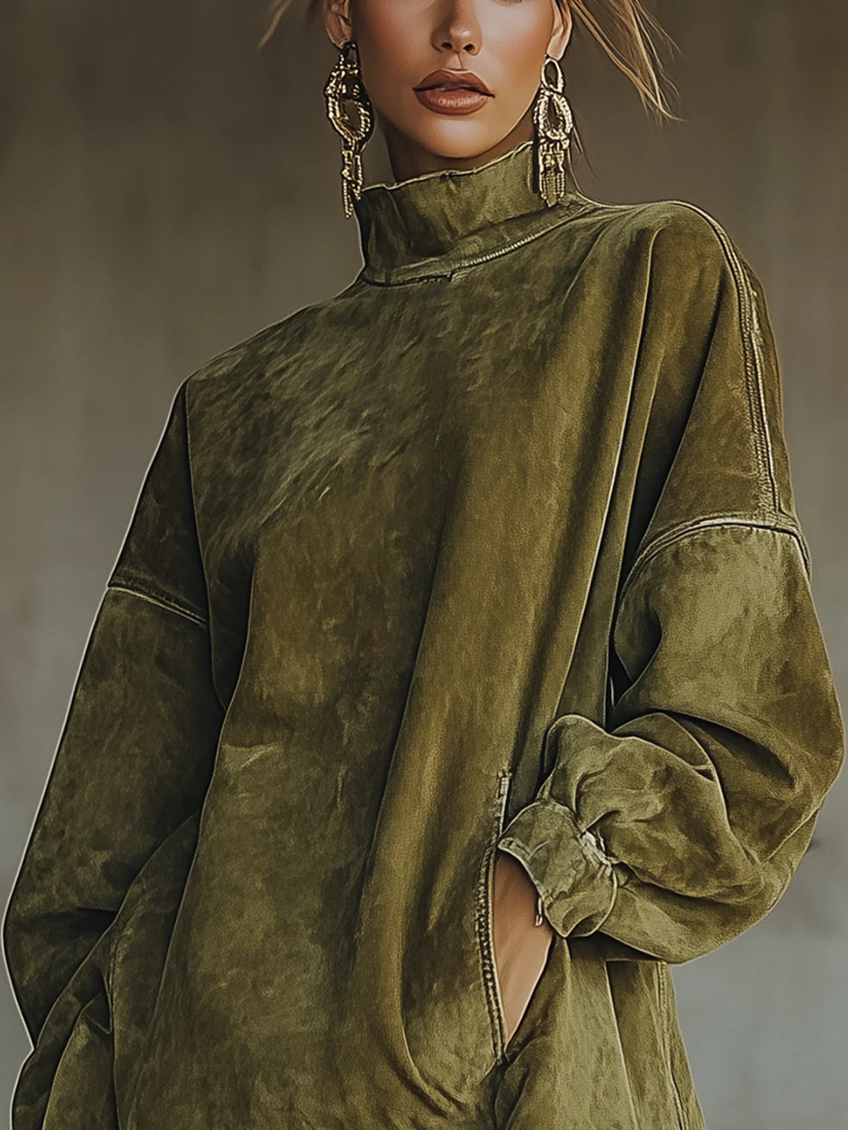 Nancy | Faux Suede Fringe Turtleneck Dress