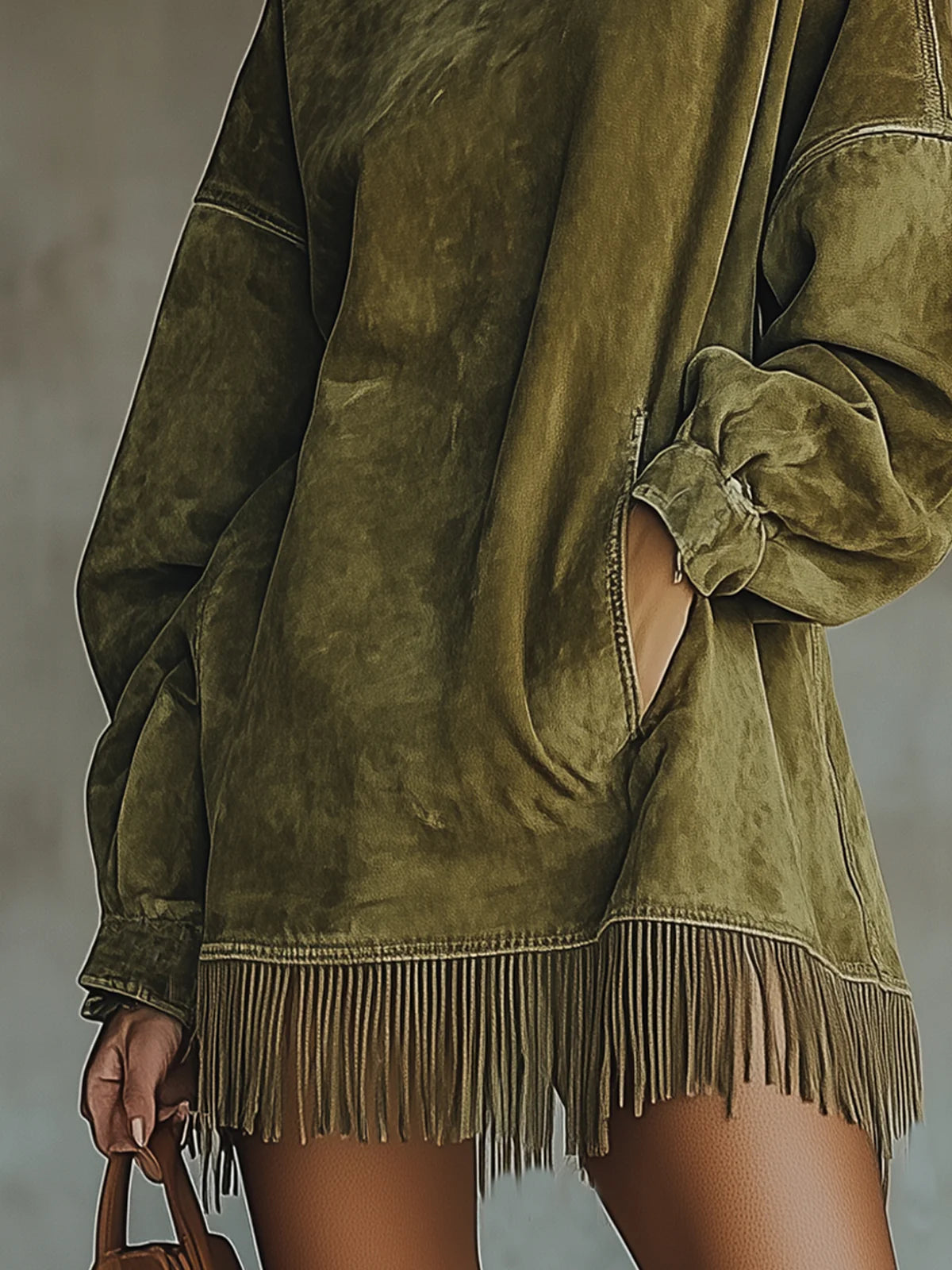 Nancy | Faux Suede Fringe Turtleneck Dress