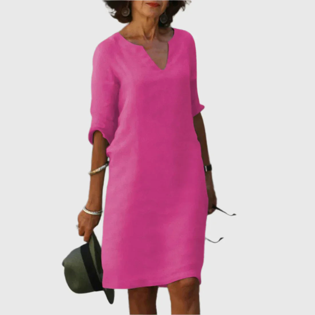 Deborah - Mini dress with V neckline and 3/4 sleeves