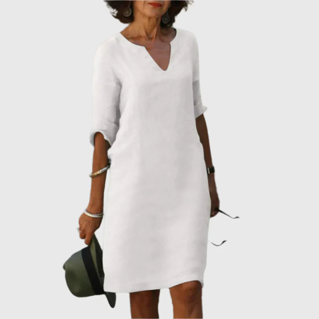 Deborah - Mini dress with V neckline and 3/4 sleeves