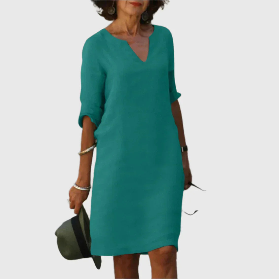Deborah - Mini dress with V neckline and 3/4 sleeves