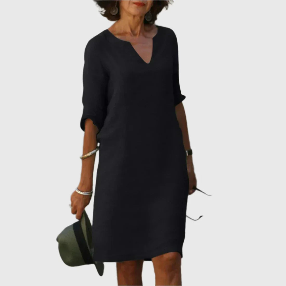 Deborah - Mini dress with V neckline and 3/4 sleeves