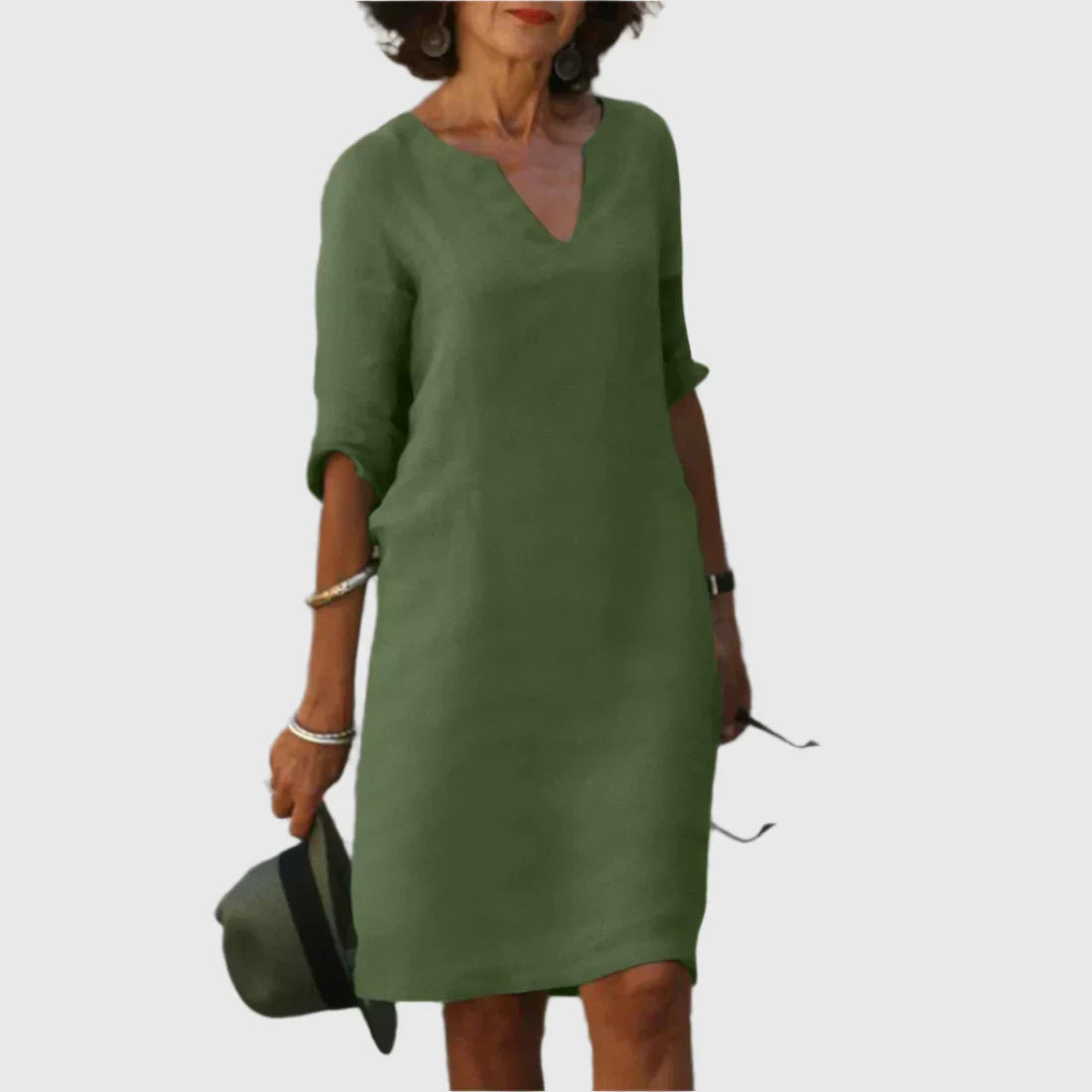 Deborah - Mini dress with V neckline and 3/4 sleeves