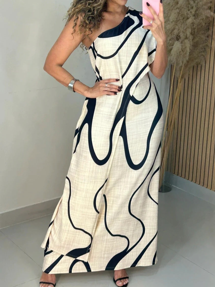 Alina | Abstract Off-Shoulder Maxi Dress