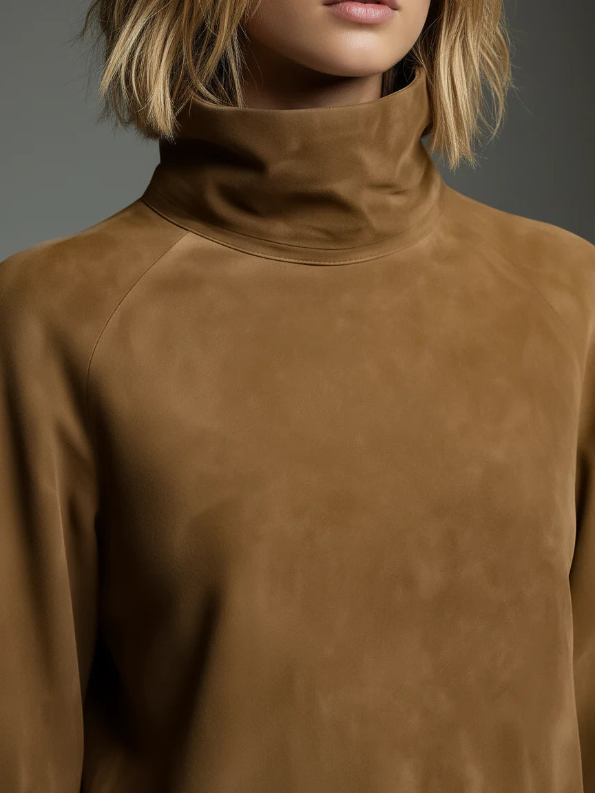 Maribelle™ | Vintage Suede Turtleneck Mini Dress