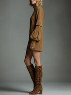 Maribelle™ | Vintage Suede Turtleneck Mini Dress