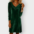 Kathleen - Elegant Drape Neck Velvet Dress