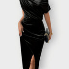 Grecia – Off-Shoulder Draped Velvet Midi Dress