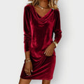 Kathleen - Elegant Drape Neck Velvet Dress