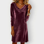 Kathleen - Elegant Drape Neck Velvet Dress
