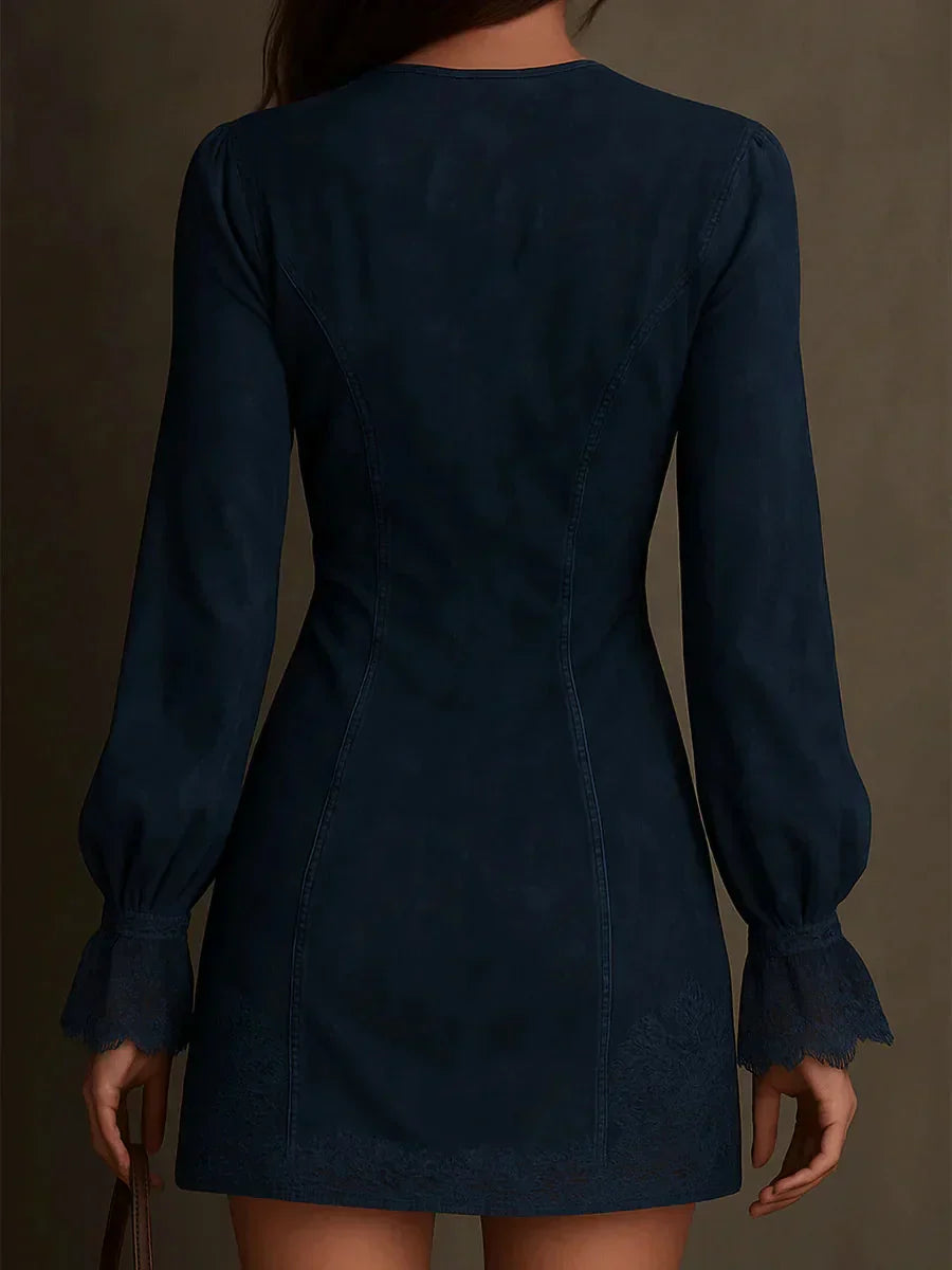 Jasmine | Blue Suede Mini Dress with Lace