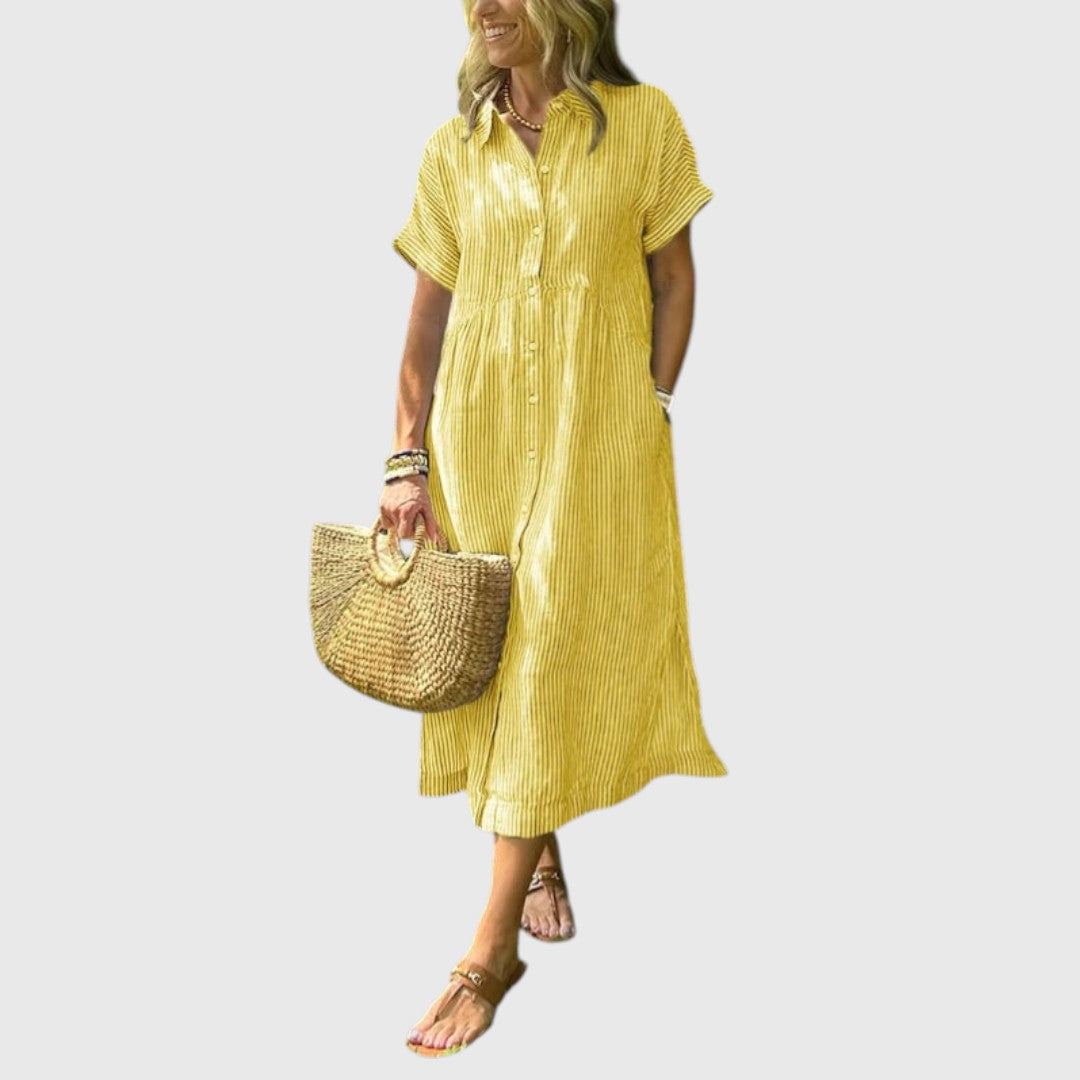 Marian - Striped maxi dress with lapels and buttons