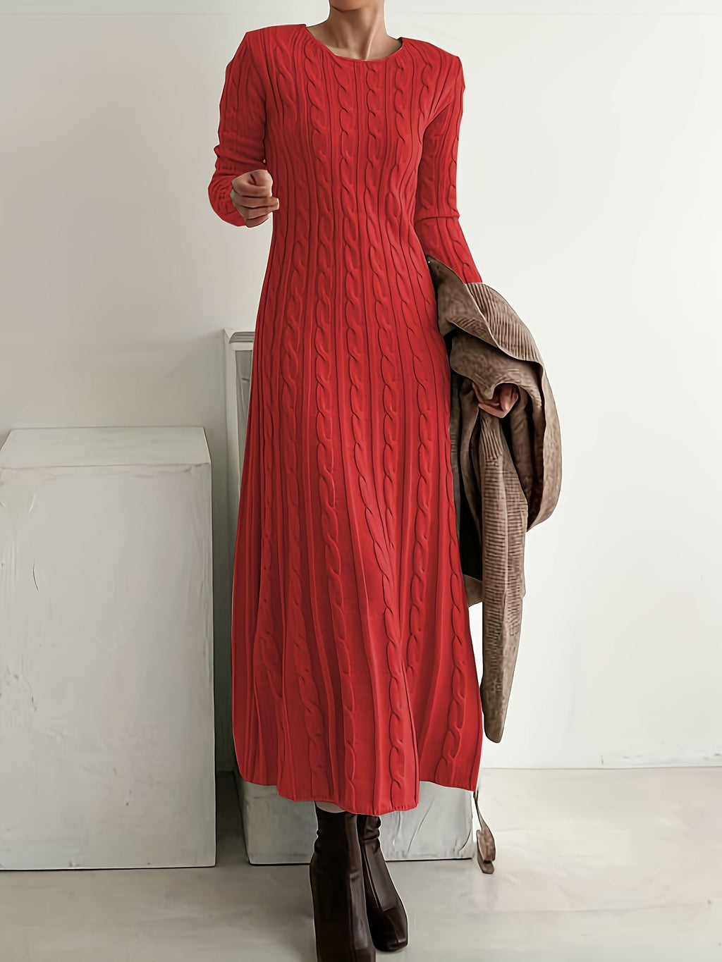 Elowen | Elegant Cable-Knit Maxi Dress