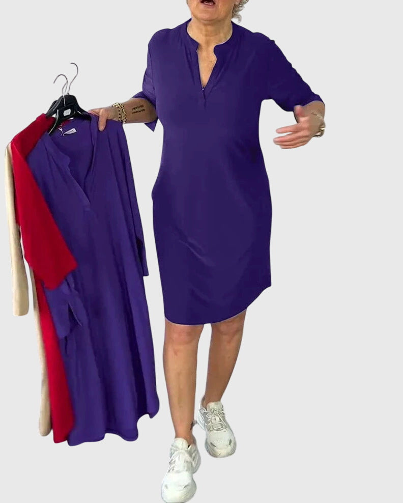 Clarissa | Solid V-Neck Dress
