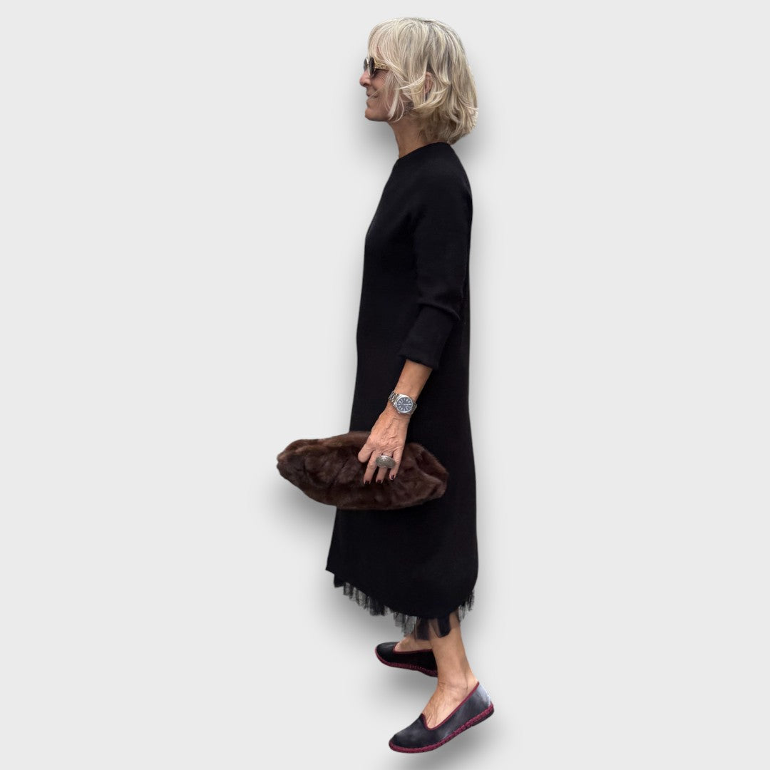 Aria | Layered Knit & Tulle Midi Dress