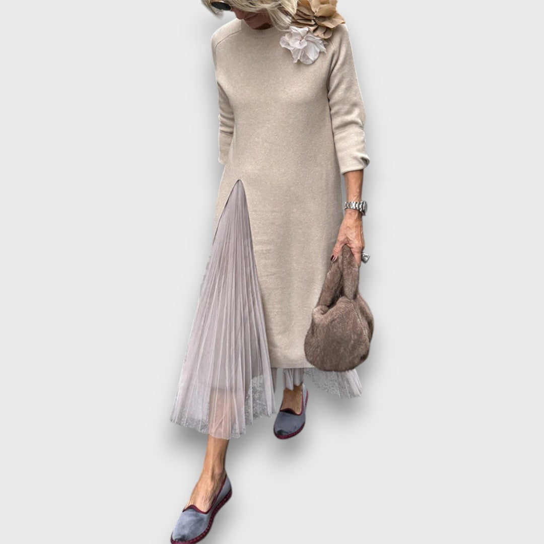 Aria | Layered Knit & Tulle Midi Dress