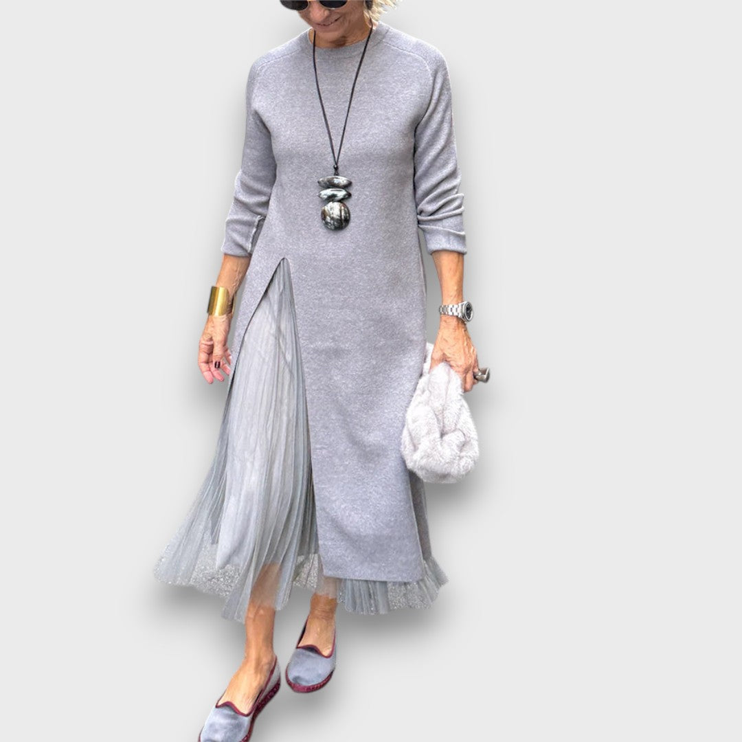 Aria | Layered Knit & Tulle Midi Dress