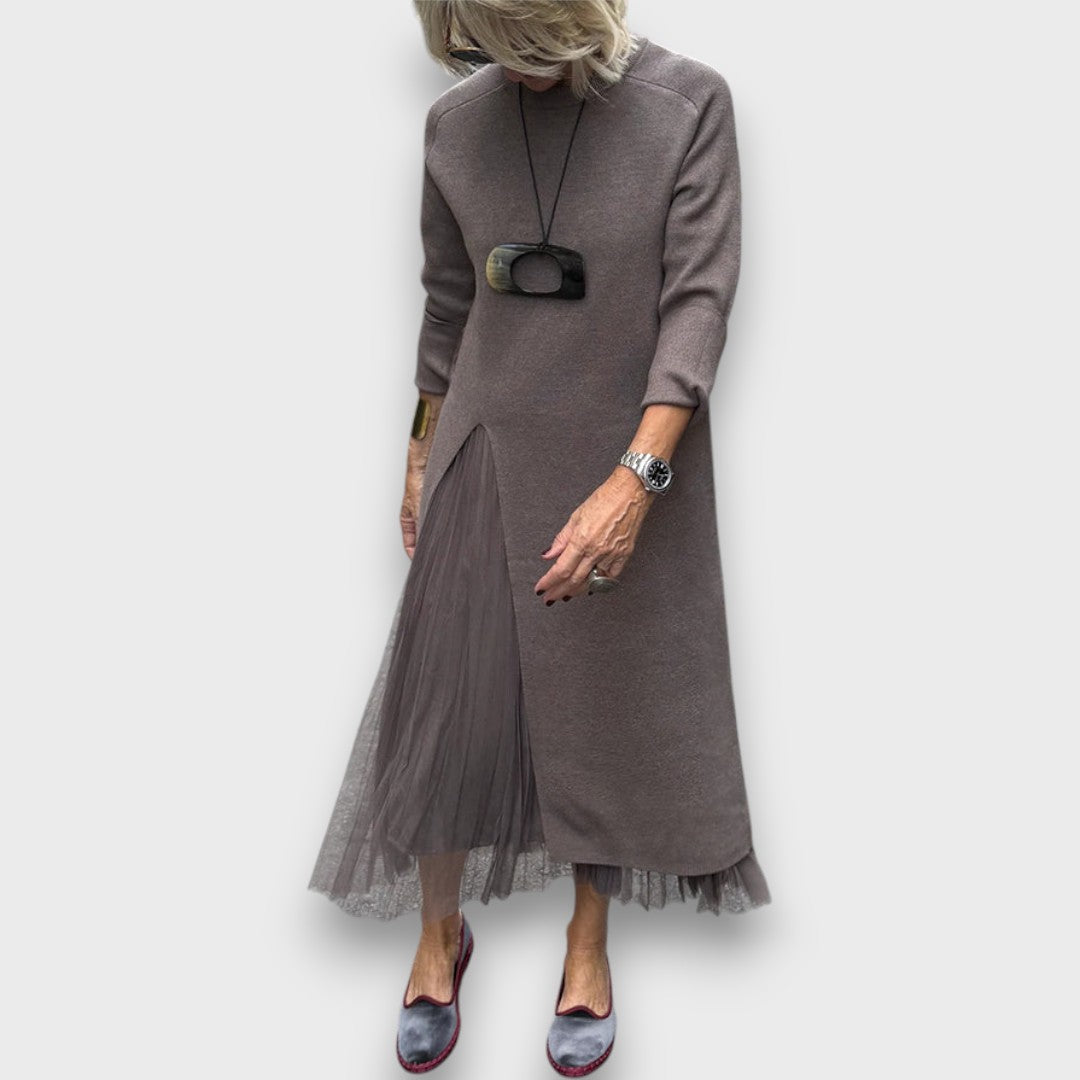 Aria | Layered Knit & Tulle Midi Dress