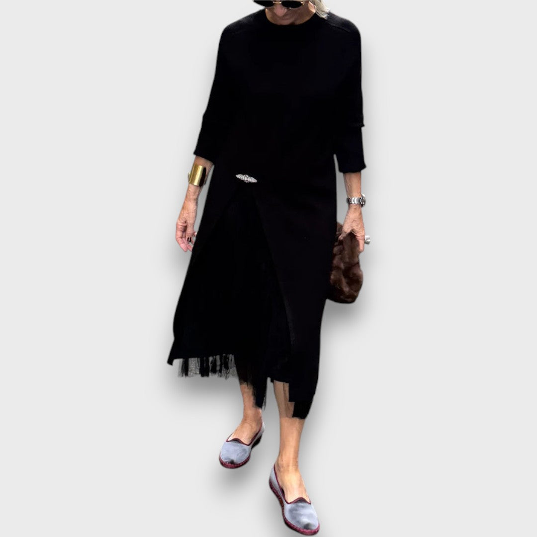 Aria | Layered Knit & Tulle Midi Dress