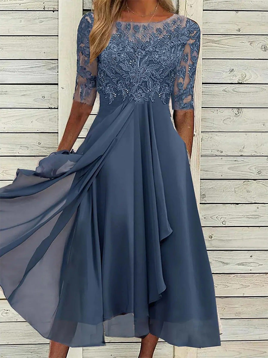 Haley – Elegant Blue Midi Dress
