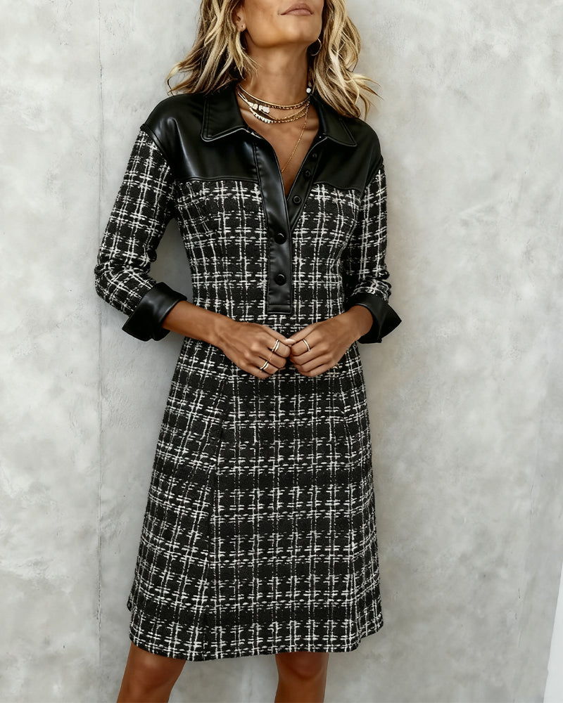 Mariette™ | Textured Tweed & Faux-Leather A-Line Dress