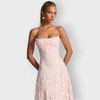 Clara - Elegant Strapless Floral Evening Velvet Gown