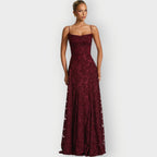 Clara - Elegant Strapless Floral Evening Velvet Gown