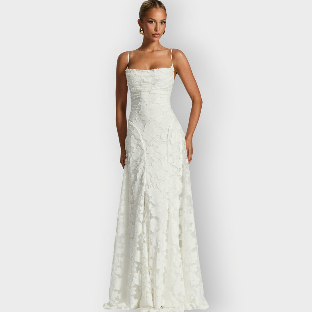 Clara - Elegant Strapless Floral Evening Velvet Gown