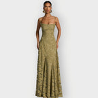 Clara - Elegant Strapless Floral Evening Velvet Gown