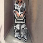 Ensia - Printed Top with V-Neck + Long Pants